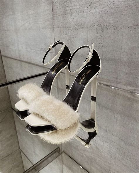 ysl heels fur|YSL denim heels.